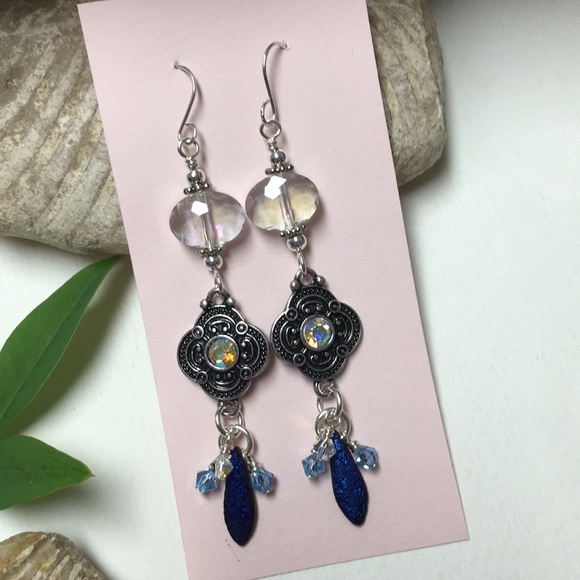 cocovalli Jewelry - 925 wire sparking long blue vintage look earrings